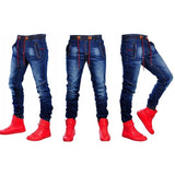 2019 Fashion Mens Jeans Patchwork Trousers with Holes Male Denim Pencil Jeans Zipper Pants Clothing Clothes