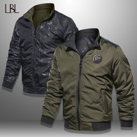 LBL Casual Bomber Jacket Men Slim Fit Autumn Winter Double Side Mens Military Jackets Outwear Coat Man Sportswear Tracksuit 2019