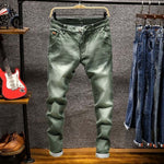 Spring Autu New Men's Elastic Cotton Stretch Jeans Pants Loose Fit Denim Trousers Men's Brand Fashion Wear and washed jean pants