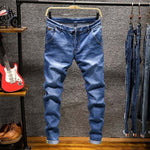 Spring Autu New Men's Elastic Cotton Stretch Jeans Pants Loose Fit Denim Trousers Men's Brand Fashion Wear and washed jean pants