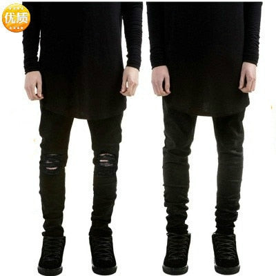 2019 Fashion Streetwear Men's Jeans Vintage Black Color Skinny Destroyed Ripped  Male Broken Slim Homme Hip Hop Denim Pants